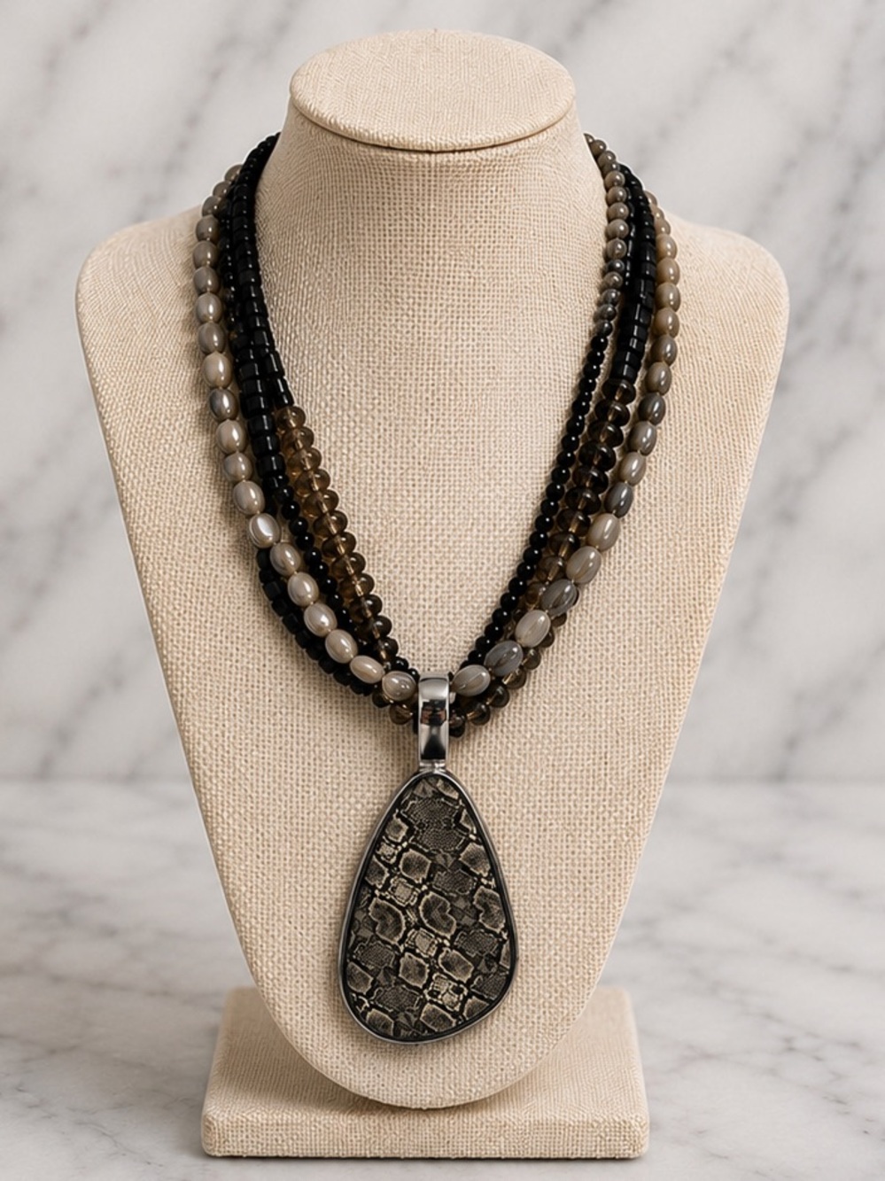 Premier Designs Multi-Strand Pendant Necklace|Snakeskin Reversible Pendant|NWOT